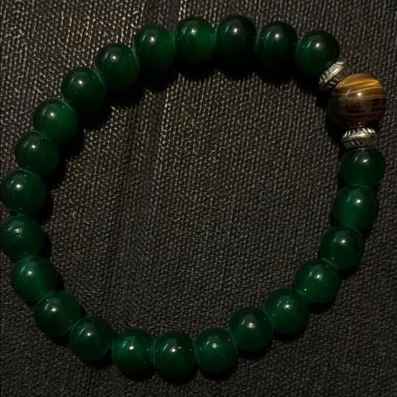 💥Green Beaded Bracelet Set 3pc set Hand Crafted glass beads with tiger eye 👁️ - Picture 3 of 5